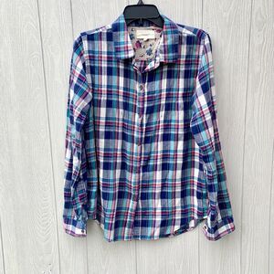 Birds Of Paradis By Travota Plaid Flannel Top Size Medium